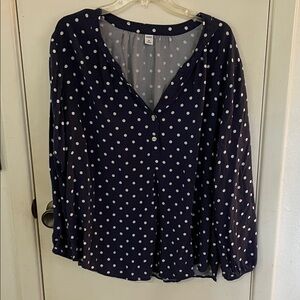 Old Navy Blue and White Polka Dot Women's Blouse XXL